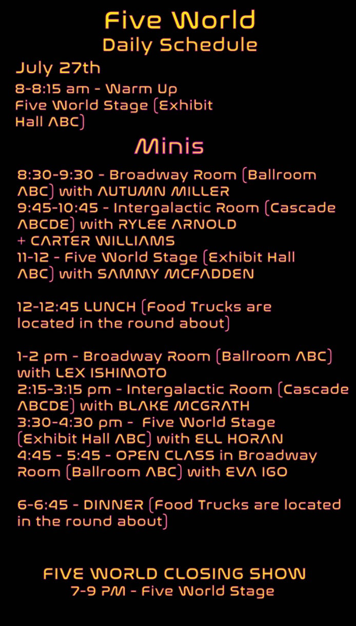 MINIS FIVE WORLD SCHEDULE