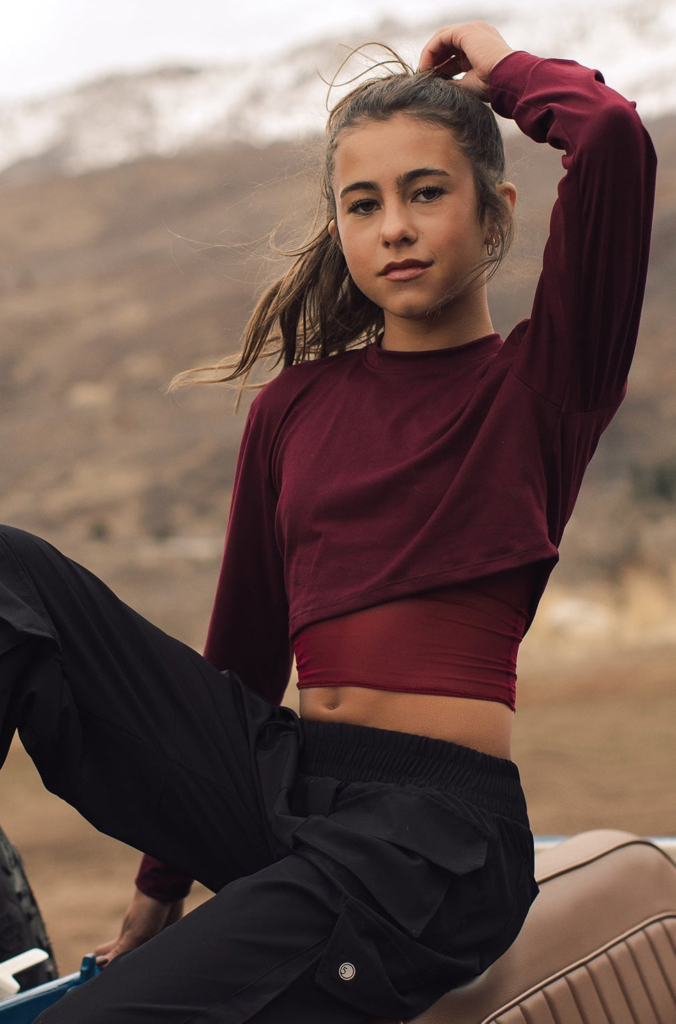 kids, Muse Mesh Long Sleeve in Raisin Rum